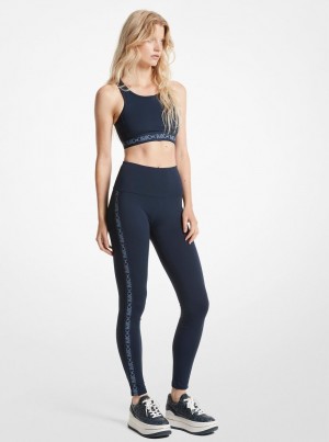 Michael Kors Recycled Nylon Blend Empire Logo Tape Leggings Pantolon Kadın Midnightblue | 305924-CRA