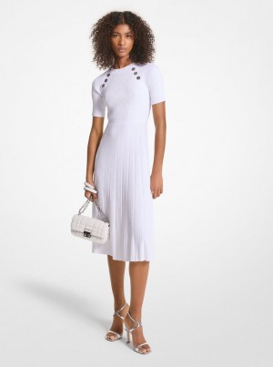 Michael Kors Ribbed Stretch Knit Button Midi Dress Elbise Kadın Beyaz | 186374-WPB