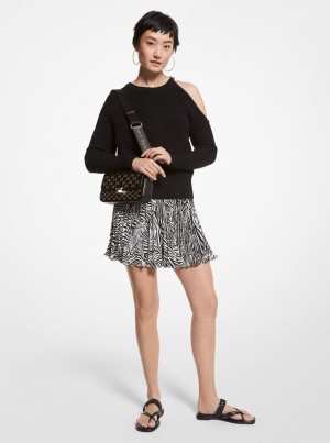 Michael Kors Ribbed Wool Blend Asymmetric Sweater Kazak Kadın Siyah | 908327-NRH