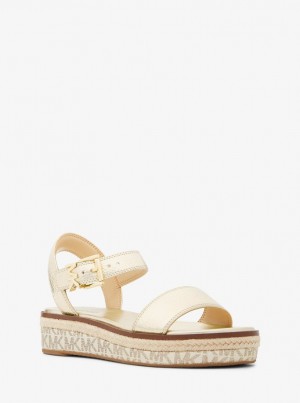 Michael Kors Richie Metallic and Logo Platform Espadrille Sandalet Kadın Altın | 016423-EOH