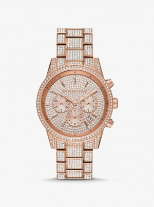 Michael Kors Ritz Pave Rose Gold-Tone Watch Gold-tone Kadın Pembe Altın | 981406-TQI