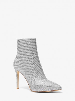 Michael Kors Rue Embellished Glitter Chain-Mesh Ankle Boot Bot Kadın Gümüş | 347215-RBW