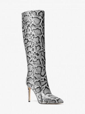 Michael Kors Rue Snake Embossed Leather Knee Boot Bot Kadın Siyah | 872510-SNP