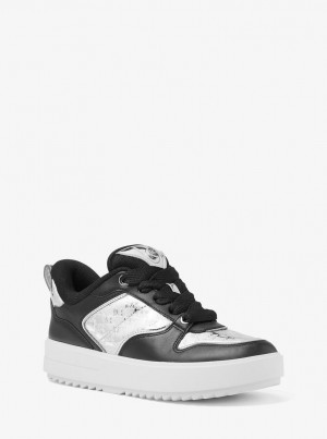 Michael Kors Rumi Leather and Logo-Embossed Metallic Platform Sneakers Spor Ayakkabı Kadın Gümüş | 253901-LCK