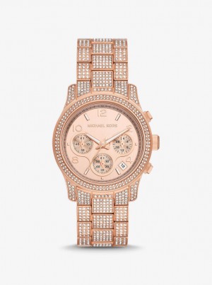 Michael Kors Runway Pave Rose Gold-Tone Watch Gold-tone Kadın Pembe Altın | 506831-ZIN