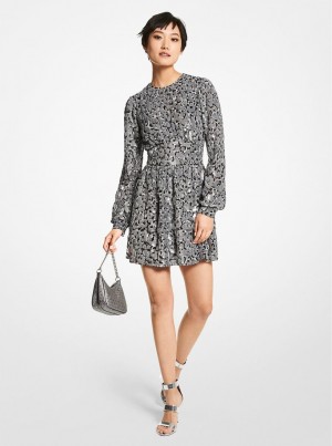 Michael Kors Sequined Leopard Print Georgette Dress Elbise Kadın Gri | 126057-FNB