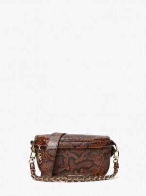 Michael Kors Slater Extra-Small Snake Embossed Leather Sling Pack Çapraz Çanta Kadın Luggage | 078536-BNJ