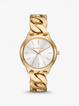 Michael Kors Slim Runway Gold-Tone Curb-Link Watch Gold-tone Kadın Altın | 071648-SZW