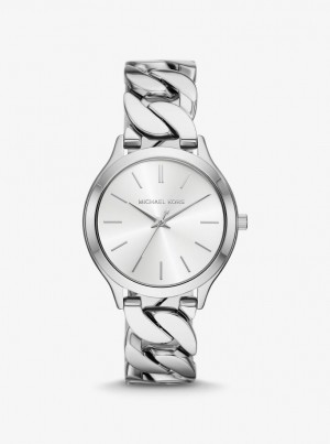 Michael Kors Slim Runway Silver-Tone Curb-Link Watch Silver-tone Kadın Gümüş | 314650-NOW