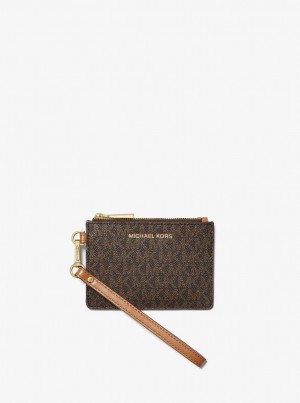 Michael Kors Small Logo Coin Wristlet Wristlet Kadın Kahverengi | 593476-PZD