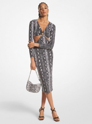 Michael Kors Snake Print Matte Jersey Cutout Dress Elbise Kadın Siyah | 280957-GNP