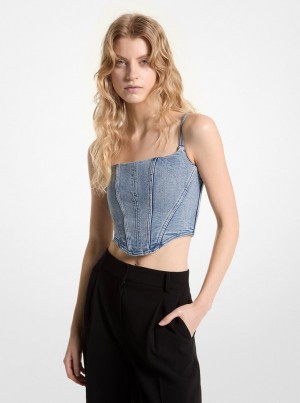 Michael Kors Stretch Denim Bustier Top Üstler Kadın Mavi Açık Mavi | 476185-BKX