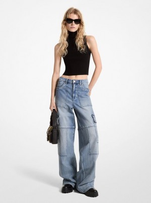 Michael Kors Stretch Denim Wide-Leg Cargo Jeans Pantolon Kadın Mavi Açık Mavi | 857109-TBW