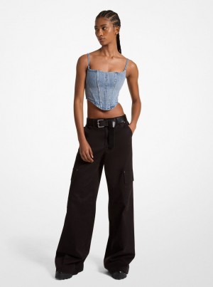 Michael Kors Stretch Organic Cotton Wide-Leg Cargo Pants Pantolon Kadın Siyah | 579140-IZF