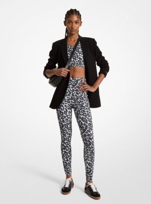 Michael Kors Stretch Recycled Nylon Leopard Logo Leggings Pantolon Kadın Gri | 320817-EZS