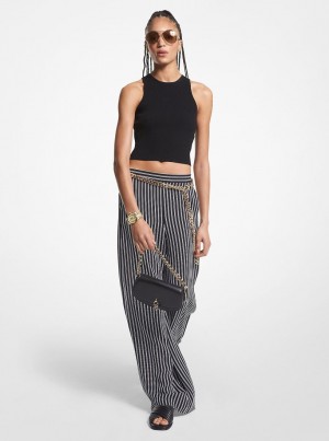 Michael Kors Striped Georgette Wide-Leg Pants Pantolon Kadın Siyah | 920853-XZO