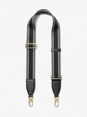 Michael Kors Striped Nylon Bag Strap Seyahat Çantası Kadın Siyah | 356980-HNO