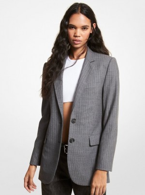 Michael Kors Striped Stretch Wool Boyfriend Blazer Mont Kadın Mavi Renkli | 168547-BAJ