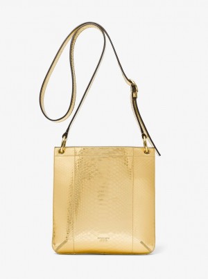 Michael Kors Tate Small Metallic Python Embossed Leather Crossbody Bag Totes Kadın Altın | 708963-AFR