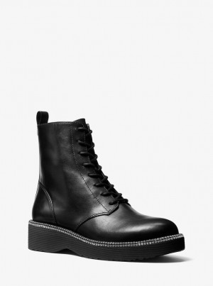 Michael Kors Tavie Leather Combat Boot Bot Kadın Siyah | 086971-DQA