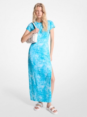 Michael Kors Tie-Dyed Stretch Cotton Maxi Dress Elbise Kadın Mavi | 126809-OIZ