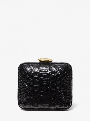 Michael Kors Tina Mini Python Embossed Leather Minaudiere Debriyaj Çanta Kadın Siyah | 308164-ZIA