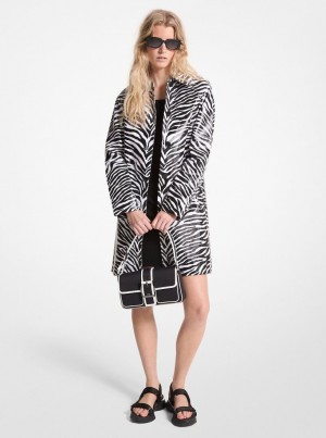 Michael Kors Zebra Print Cotton Twill Balmacaan Mont Kadın Siyah Beyaz | 283450-JIF