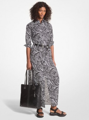 Michael Kors Zebra Print Organic Cotton Lawn Shirtdress Elbise Kadın Siyah Beyaz | 613540-RFG