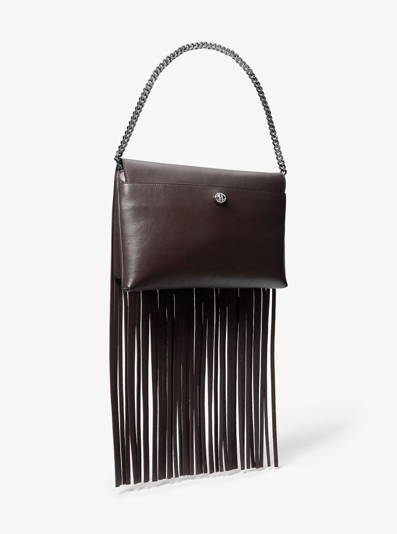 Michael Kors Ali Fringed Leather Clutch Debriyaj Çanta Kadın Çikolata | 852019-YNS