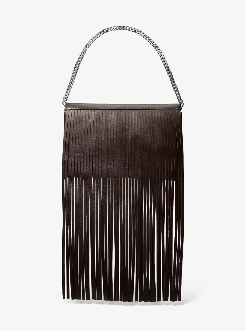 Michael Kors Ali Fringed Leather Clutch Debriyaj Çanta Kadın Çikolata | 852019-YNS