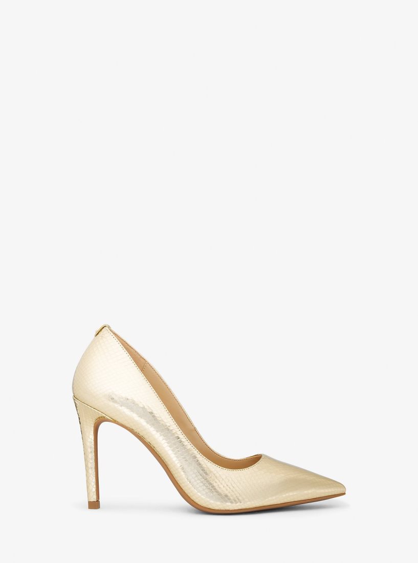 Michael Kors Alina Flex Metallic Snake Embossed Leather Pump Stiletto Kadın Altın | 059342-KND