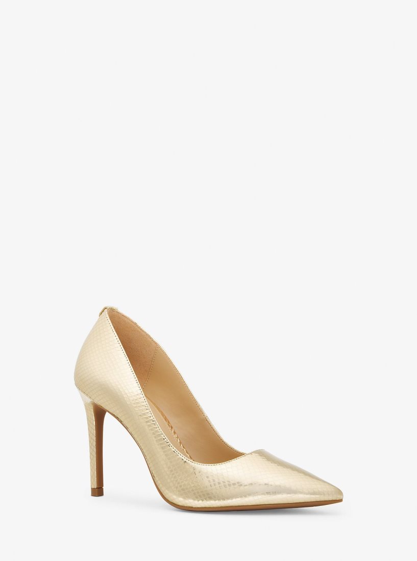 Michael Kors Alina Flex Metallic Snake Embossed Leather Pump Stiletto Kadın Altın | 059342-KND