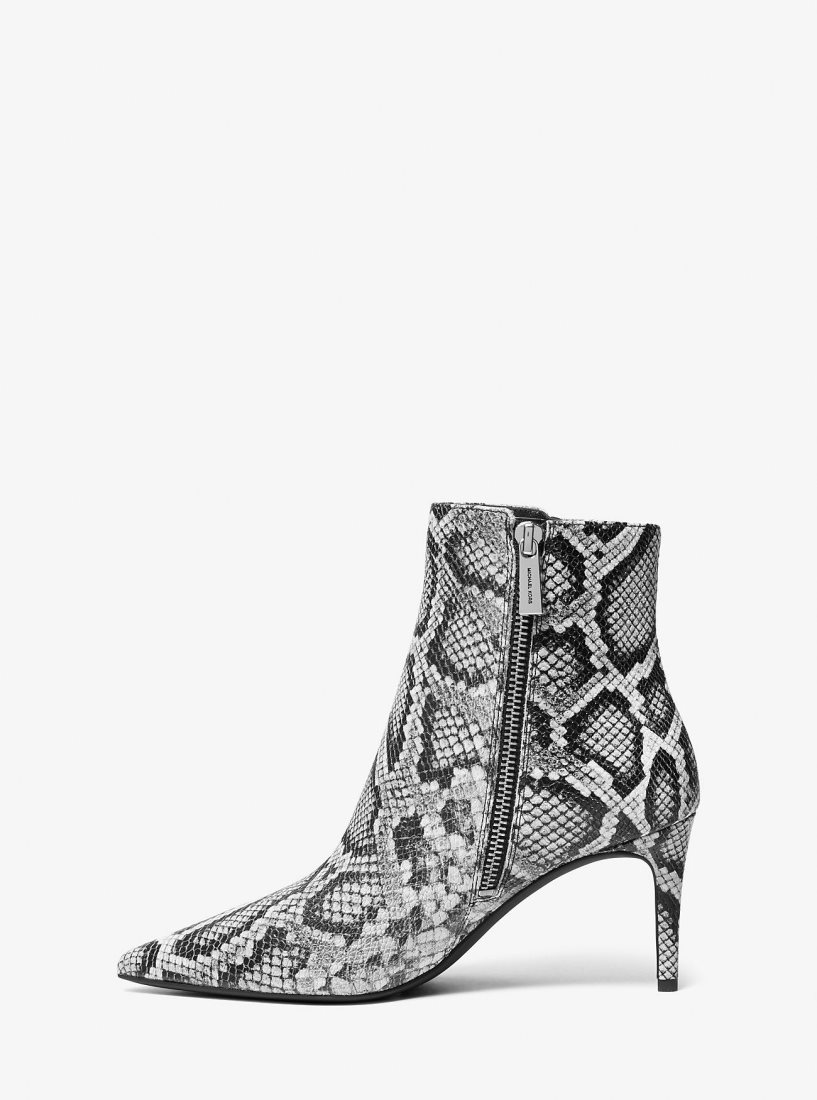 Michael Kors Alina Flex Snake Embossed Leather Ankle Boot Kısa Bot Kadın Siyah | 524093-ESR