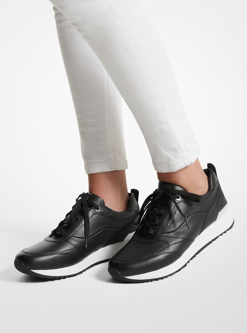 Michael Kors Allie Stride Leather and Nylon Trainer Spor Ayakkabı Kadın Siyah | 816940-XZC