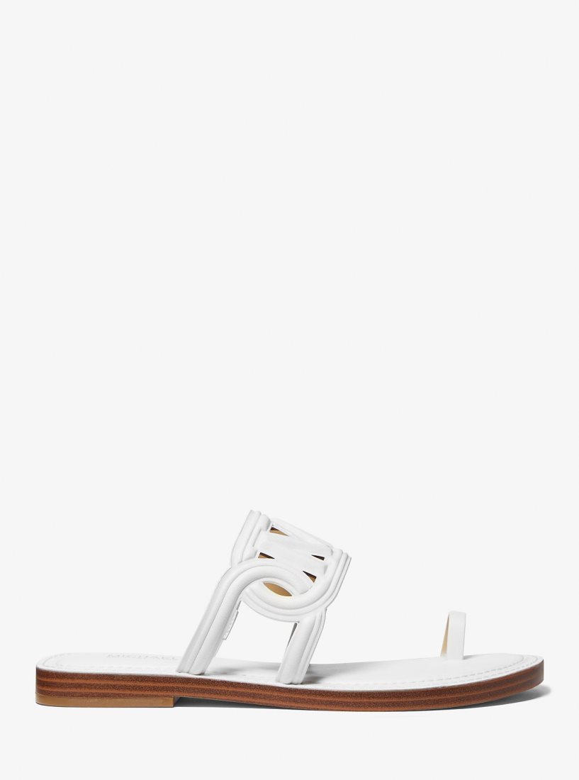 Michael Kors Alma Leather Flat Sandal Sandalet Kadın Beyaz | 750349-TJG