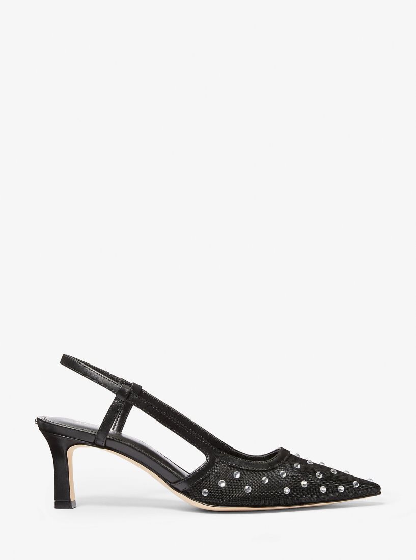 Michael Kors Alora Crystal Embellished Mesh Slingback Pump Stiletto Kadın Siyah | 806514-GQA