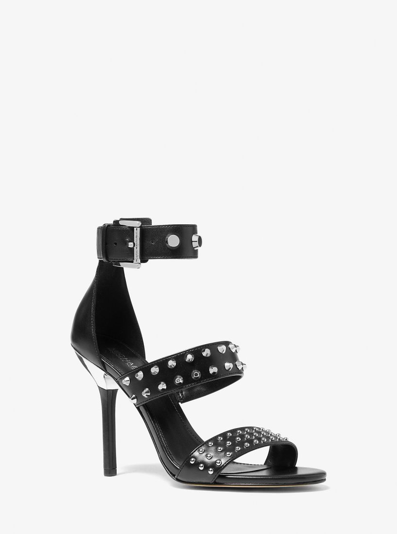 Michael Kors Amal Astor Stud Leather Sandal Sandalet Kadın Siyah | 306725-JGX