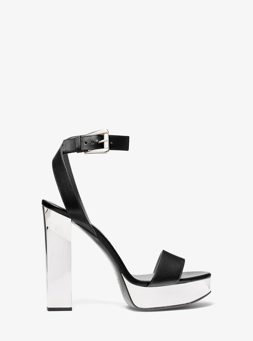 Michael Kors Anabelle Leather Platform Sandal Sandalet Kadın Siyah | 120789-XHG