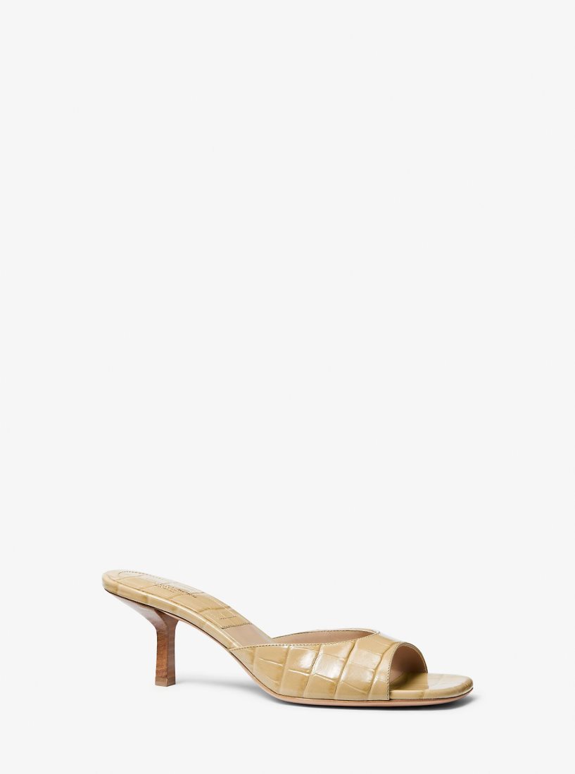 Michael Kors Anita Crocodile Embossed Leather Sandal Sandalet Kadın Dune | 541793-UXS