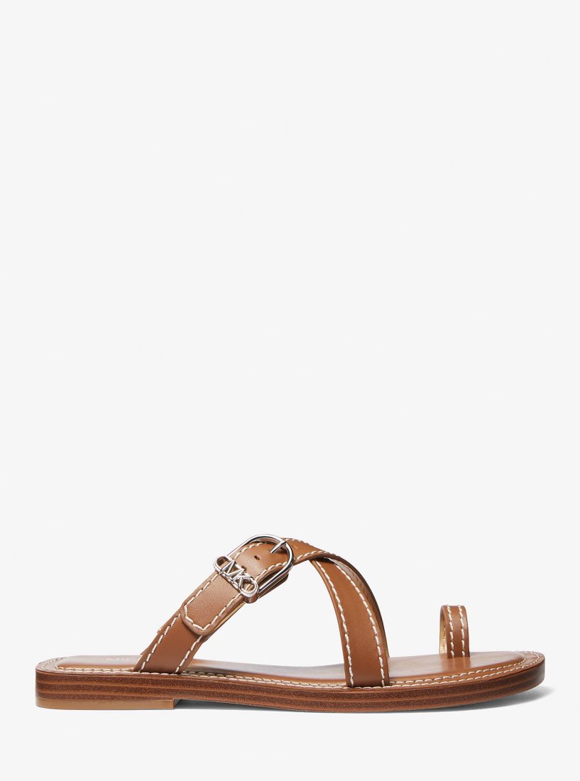 Michael Kors Ashton Leather Flat Sandal Sandalet Kadın Luggage | 467053-AJF