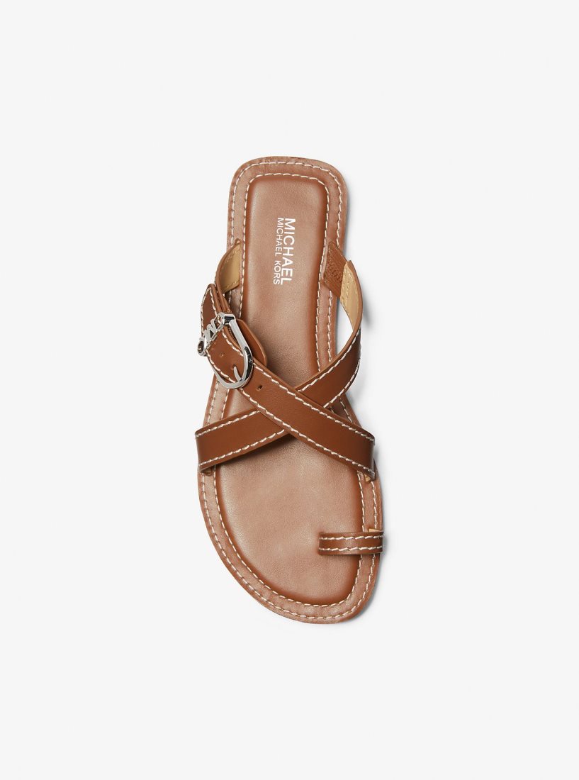 Michael Kors Ashton Leather Flat Sandal Sandalet Kadın Luggage | 467053-AJF