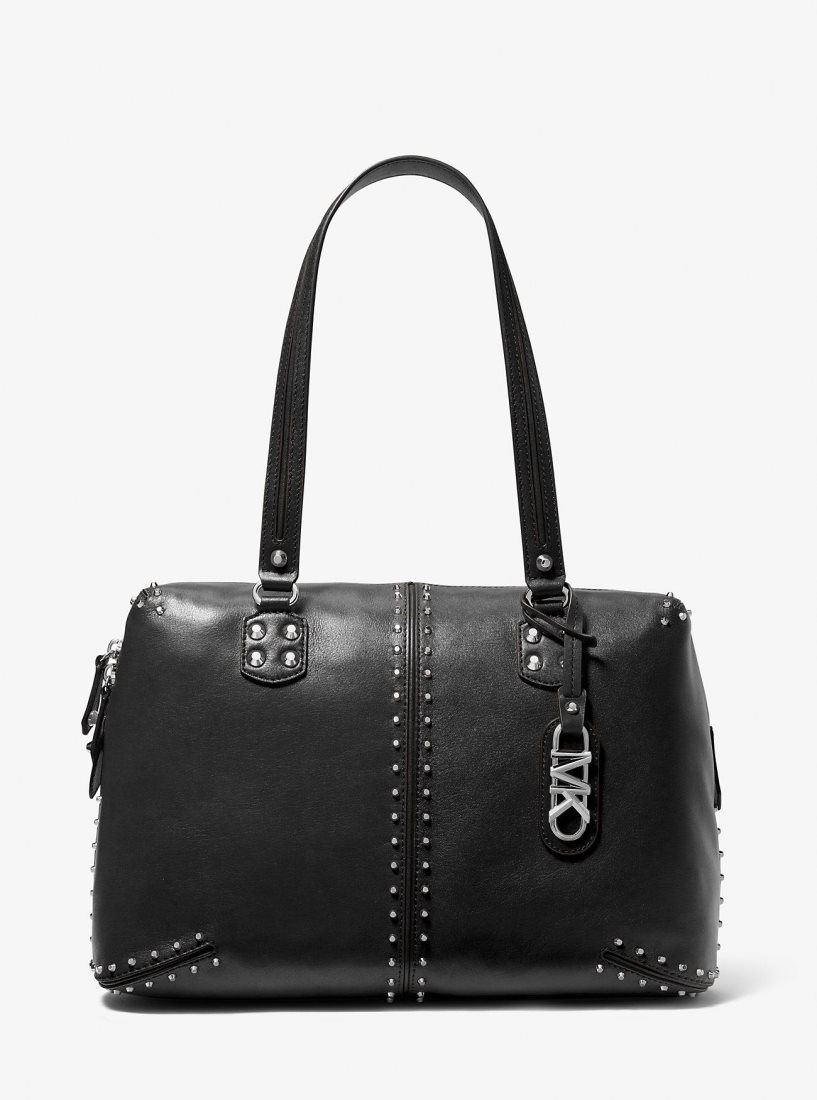 Michael Kors Astor Large Studded Leather Tote Bag Duffle Çanta Erkek Siyah | 062857-VIM