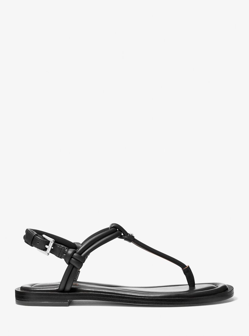 Michael Kors Astra Leather T-Strap Sandal Sandalet Kadın Siyah | 715690-GVL