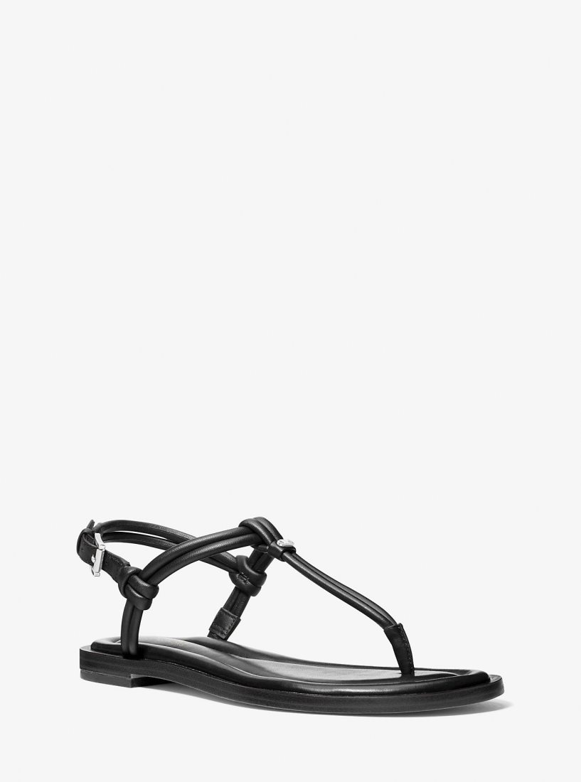 Michael Kors Astra Leather T-Strap Sandal Sandalet Kadın Siyah | 715690-GVL