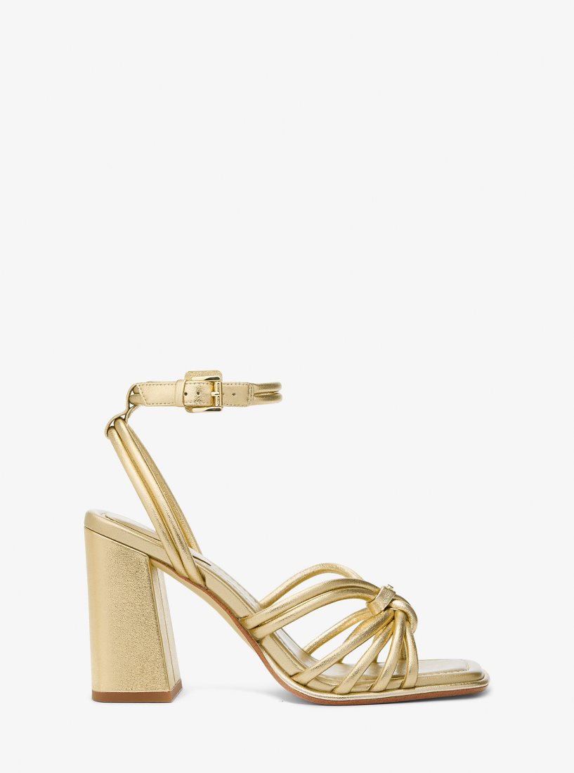 Michael Kors Astra Metallic Leather Sandal Sandalet Kadın Altın | 698470-TUJ