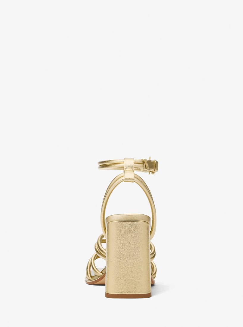 Michael Kors Astra Metallic Leather Sandal Sandalet Kadın Altın | 698470-TUJ