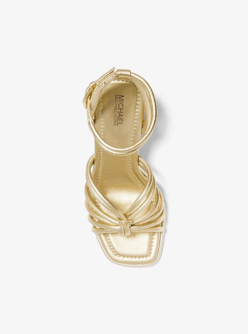 Michael Kors Astra Metallic Leather Sandal Sandalet Kadın Altın | 698470-TUJ