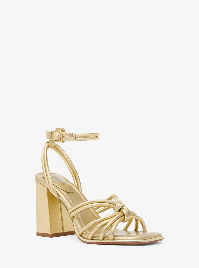 Michael Kors Astra Metallic Leather Sandal Sandalet Kadın Altın | 698470-TUJ