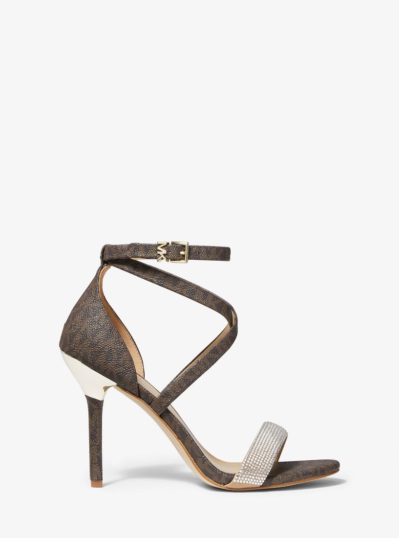 Michael Kors Astrid Embellished Signature Logo Sandal Sandalet Kadın Kahverengi | 709613-ZLX