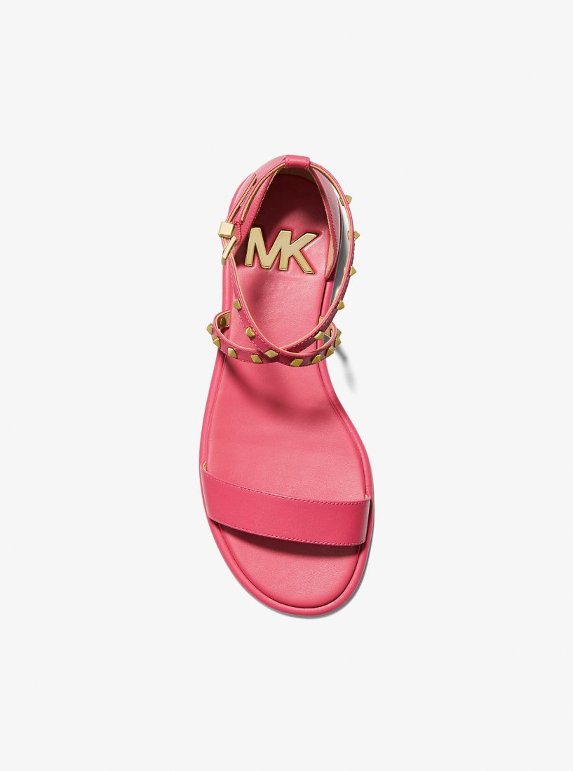 Michael Kors Astrid Studded Leather Flat Sandal Sandalet Kadın Kırmızı | 530281-LNW